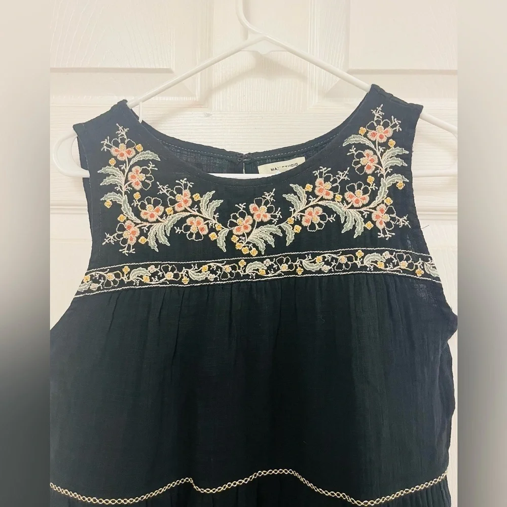 Max Studio Black Sleeveless Floral Embroidered Cotton Dress Size S
